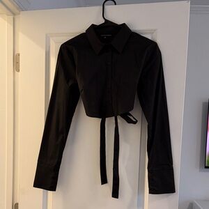 Black Jluxlabel Long Sleeve Crop Top Button Down top with open back and tie.